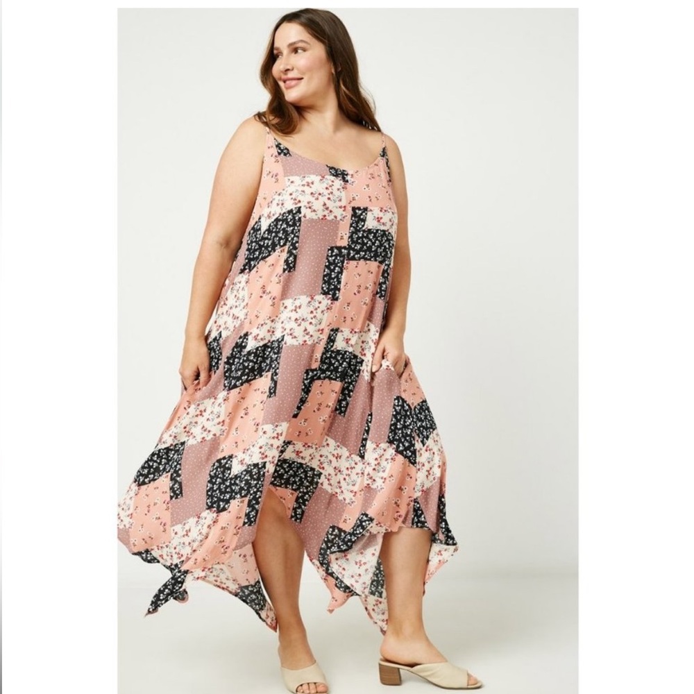 Hayden Plus Asymmetrical Pink and Black Dress with pockets size 2XL